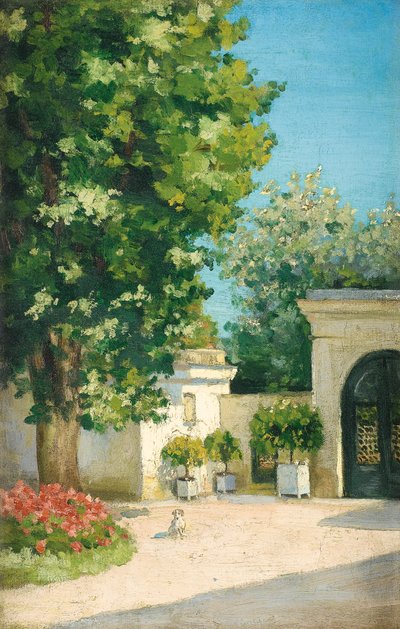 Yerres. Vanaf de exedra, de poort van het familiehuis door Gustave Caillebotte